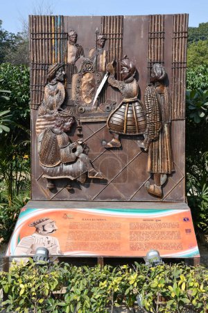 Téléchargez les photos : DELHI, INDE - 18 février : Sculpture de Rana Kumbha au parc Shaheedi à Delhi, Inde, vue le 18 février 2024. - en image libre de droit