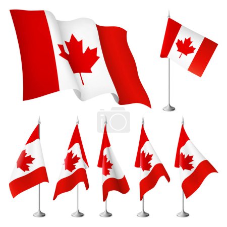 Canada vector flags. A set of flags with metal stand, and one wavy flag fluttering on the wind. Created using gradient meshes, EPS 10 design elements from world collection