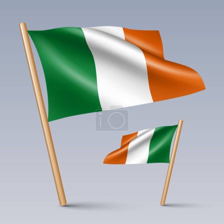 Téléchargez les illustrations : Illustration vectorielle de deux icônes de drapeau de style 3D d'Irlande isolées sur fond clair. Créés à l'aide de mailles dégradées, les éléments de conception vectoriels EPS 10 de la collection mondiale - en licence libre de droit