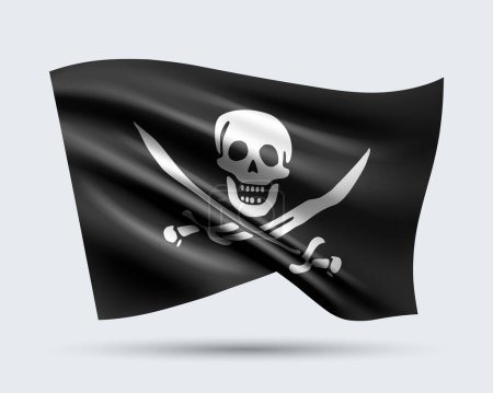 Illustration vectorielle du drapeau pirate 3D Jolly Roger isolé sur fond clair. Créé à l'aide de mailles dégradées, vecteur EPS 10