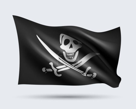 Illustration vectorielle du drapeau pirate 3D Jolly Roger isolé sur fond clair. Créé à l'aide de mailles dégradées, vecteur EPS 10