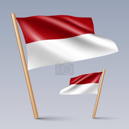 Vector illustration of two 3D-style flag icons of Monaco isolated on light background. Created using gradient meshes, EPS 10 vector design elements from world collection