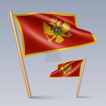 Illustration for Vector illustration of two 3D-style flag icons of Montenegro isolated on light background. Created using gradient meshes, EPS 10 vector design elements from world collection - Royalty Free Image