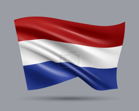 Vector illustration of 3D-style flag of Netherlands isolated on light background. Created using gradient meshes, EPS 10 vector design element from world collection
