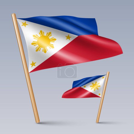 Illustration vectorielle de deux icônes de drapeau de style 3D des Philippines isolées sur fond clair. Créés à l'aide de mailles dégradées, les éléments de conception vectoriels EPS 10 de la collection mondiale