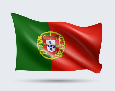 Ilustración vectorial de la bandera de Portugal de estilo 3D aislada sobre fondo claro. Creado utilizando mallas de gradiente, EPS 10 elemento de diseño vectorial de la colección mundial