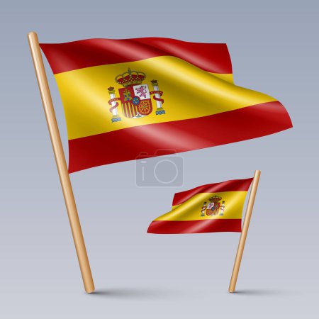 Illustration for Vector illustration of two 3D-style flag icons of Spain isolated on light background. Created using gradient meshes, EPS 10 vector design elements from world collection - Royalty Free Image