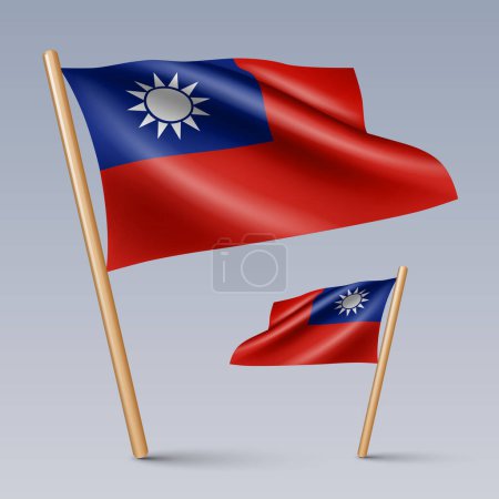 Téléchargez les illustrations : Illustration vectorielle de deux icônes de drapeau de style 3D de Taiwan isolées sur fond clair. Créés à l'aide de mailles dégradées, les éléments de conception vectoriels EPS 10 de la collection mondiale - en licence libre de droit