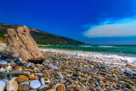 Foto de Hermosa vista panorámica de la playa.Kinira Beach, Thassos, Grecia - Imagen libre de derechos