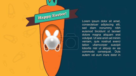 Linda tarjeta de felicitación de Pascua con conejito se arrastra en el agujero, ilustración vectorial