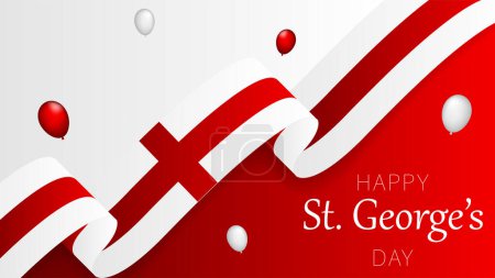 Illustration for Happy St George Day background!England national day, bent waving ribbons in the colors of the England national flag. - Royalty Free Image