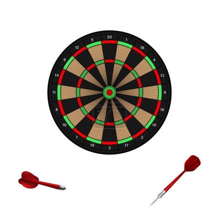 Illustration for Darts accessories vector illustration. Set of dart throwing boards with arrows isolated on white background - Royalty Free Image