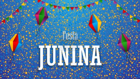 Festa Junina background with paper lanterns and paper garlands, vector illustration