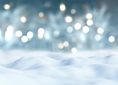 Téléchargez les photos : Rendu 3D de neige de Noël sur un fond de lumières bokeh - en image libre de droit