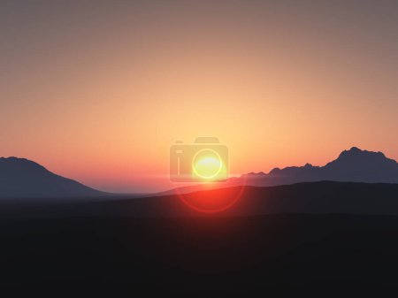 Photo for 3D render of a mountain landscape against a sunset sky - Royalty Free Image