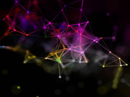 Photo for 3D render of a multi coloured network communications background with plexus design - Royalty Free Image