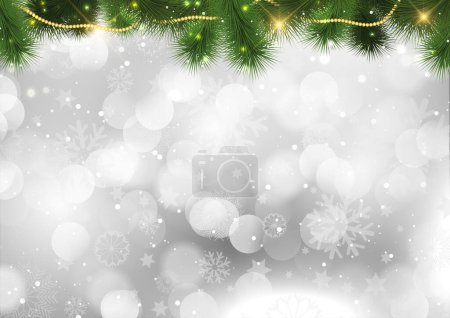 Téléchargez les illustrations : Fond décoratif de Noël avec des branches d'arbre et des étoiles scintillantes - en licence libre de droit