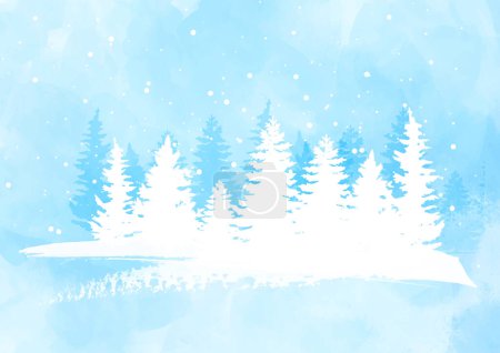 Illustration for Hand painted winter tree watercolour landscape with snow - Royalty Free Image