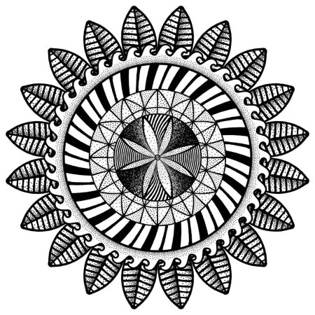 Ilustración de Diseño decorativo de mandala dibujado a mano en blanco y negro - Imagen libre de derechos