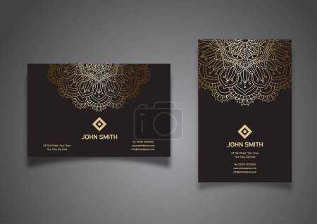 Ilustración de Diseño de tarjetas de visita con elegante diseño mandala en formato vertical y horizontal - Imagen libre de derechos