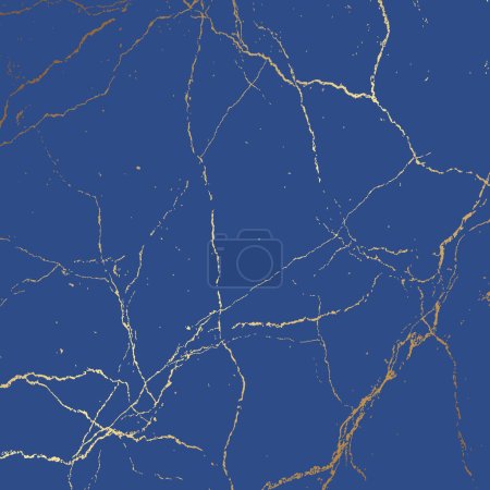 Illustration for Abstract background with kintsugi cracks design in gold and blue - Royalty Free Image