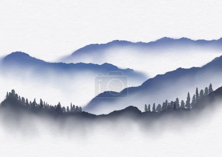 Illustration for Hand painted monochrome watercolour landscape design background - Royalty Free Image