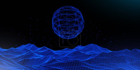 Illustration for Abstract banner with a wireframe landscape design - Royalty Free Image