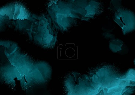 Illustration for Dark hand painted watercolour background in teal colour - Royalty Free Image