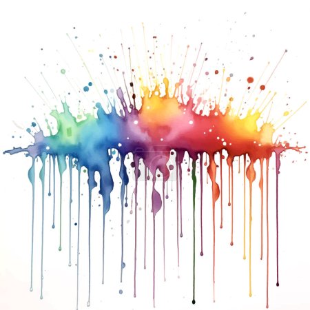 Illustration for Abstract background with dripping watercolour paint splats in rainbow colours - Royalty Free Image