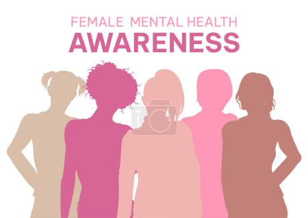 Illustration for Female mental health awareness background design with silhouettes of women - Royalty Free Image
