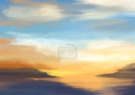 Illustration for Contemporary hand painted oil sunset landscape in oil paints - Royalty Free Image