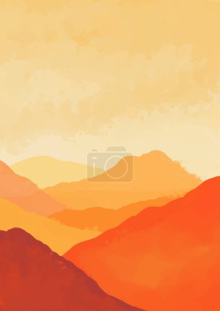 Ilustración de Hand painted mountain landscape background in shades of orange - Imagen libre de derechos