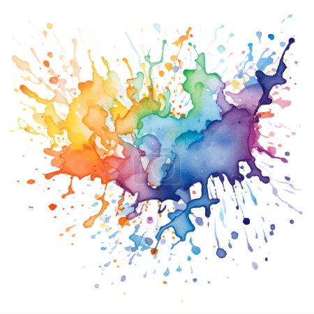 Illustration for Colourful watercolour splatter design with rainbow colours - Royalty Free Image