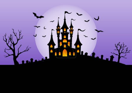 Téléchargez les illustrations : Halloween fond avec château dans un paysage effrayant - en licence libre de droit