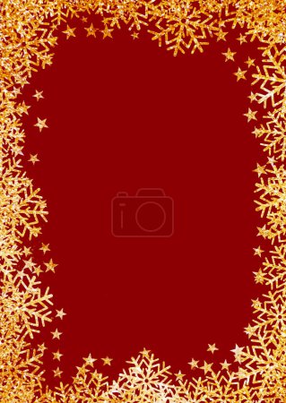 Ilustración de Fondo de Navidad con un borde de copos de nieve de oro brillante - Imagen libre de derechos