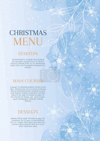 Illustration for Christmas menu with a hand painted snowy watercolour background - Royalty Free Image