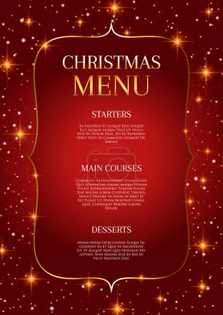 Illustration for Elegant red and gold Christmas menu design with gold stars - Royalty Free Image