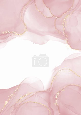 Téléchargez les illustrations : Peint à la main fond d'encre d'alcool rose pastel avec des éléments paillettes d'or - en licence libre de droit
