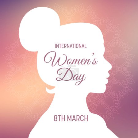 Ilustración de Fondo decorativo del Día Internacional de la Mujer con una silueta femenina - Imagen libre de derechos