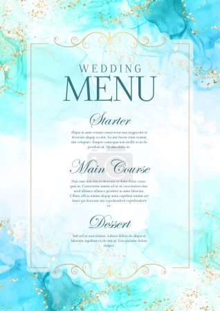 Illustration for Elegant wedding menu design with a hand painted alcohol ink design - Royalty Free Image