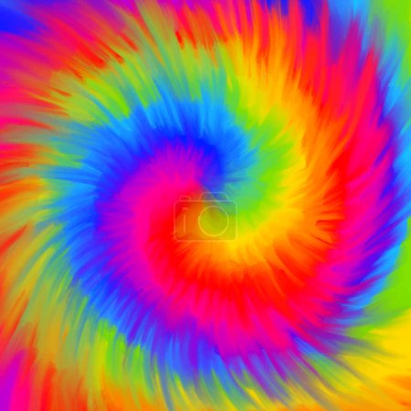 Illustration for Hand painted rainbow coloured swirl tie dye background - Royalty Free Image