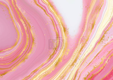 Illustration for Pink liquid marble effect background with gold foil elements - Royalty Free Image