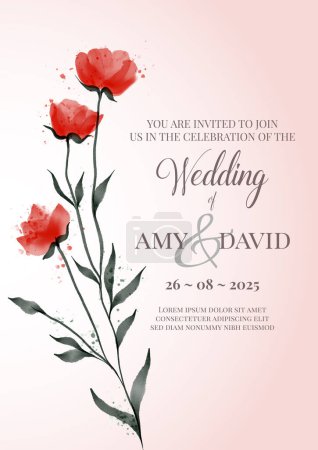 Illustration for Elegant hand painted poppies wedding invitation design - Royalty Free Image