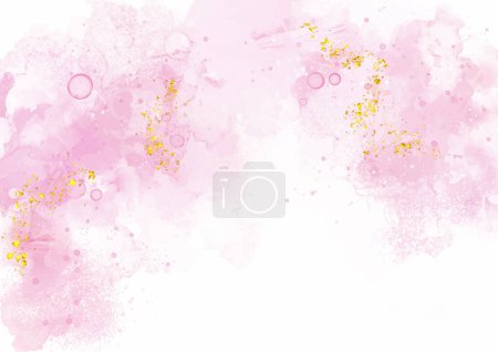 Illustration for Elegant pastel pink hand painted background with gold glitter - Royalty Free Image