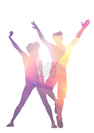 Illustration for Silhouette of a party couple dancing with a low poly design - Royalty Free Image