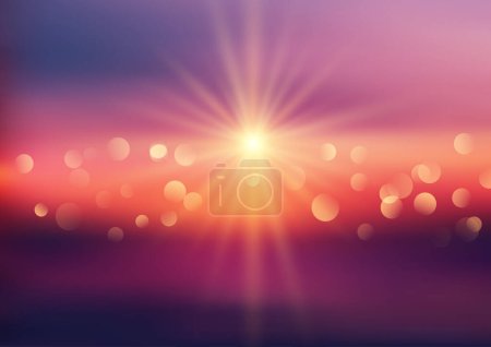 Téléchargez les illustrations : Abstrait dégradé flou coucher de soleil paysage fond avec bokeh lumières conception - en licence libre de droit