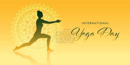 Foto de Diseño internacional de banner de día de yoga con una silueta de pose femenina en yoga - Imagen libre de derechos