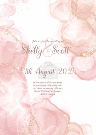 Illustration for Elegant wedding invitation with hand painted pink alcohol ink design - Royalty Free Image