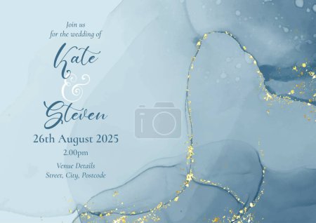 Foto de Invitación de boda decorativa con diseño de tinta de alcohol pintado a mano con brillo de oro - Imagen libre de derechos