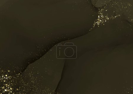 Illustration for Dark minimal hand painted alcohol ink background with gold glitter elements - Royalty Free Image